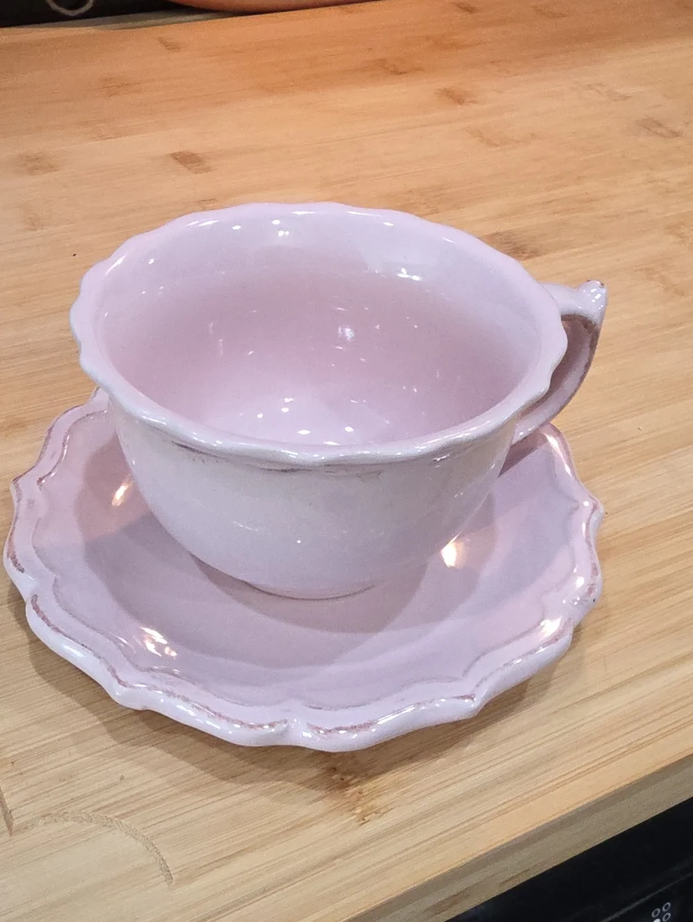 Pink Ceramic Teacup and Saucer Set